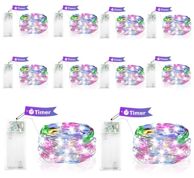 Lichterkette Kupferdraht bunt 1 m 10 LEDs Timer Set 10 Stück