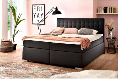 Produktbild von Boxspringbett 180x200 cm inkl. seitlich verdeckter klappbarer Bettkasten LORETOPLUS-114 in Anthrazit, Härtegrad H2/H3