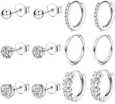 Produktbild von Oorstekers Set 6 Paar 925 Sterling Silber - Hypoallergeund - Sieraad für Dames & Gevoelige Orund