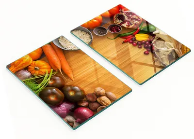 Produktbild von Küchenschneidebretter aus Glas mit Herbstgemüsemotiven, 2 x 40 x 52 cm