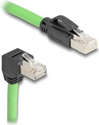 Produktbild von Delock - Patch-Kabel - RJ-45 (M) gerade, ohne Haken zu RJ-45 (M) nach unten abgewinkelt - 1 m - 6.8 mm - SF/UTP - CAT 6a - grün