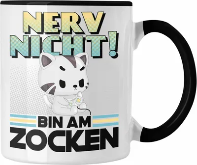 Produktbild von Trendation - Gamer Tasse Spruch Gaming Kaffeetasse Katze Gaming Headset Gamer Nerd Geschenkidee (Schwarz)