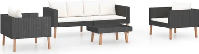 Produktbild von vidaXL 4-tlg. Garten-Lounge-Set mit Auflagen Poly Rattan Schwarz