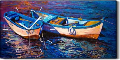Produktbild von Dekor Leinwand Uhr Wandbilder 60x30 Fischerboote Moderner Kunst - weiße Hände