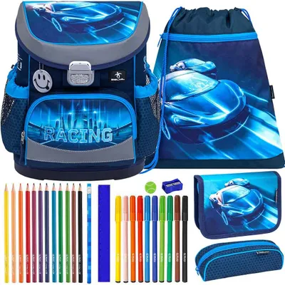 Produktbild von Belmil Schulranzen Set Mini Fit Racing Blue Neon 10-teilig gefüllt