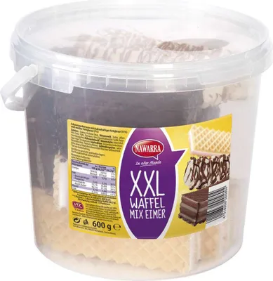 Produktbild von Nawarra XXL Waffelmix Eimer mit kakaohaltiger und weißer Glasur 600g