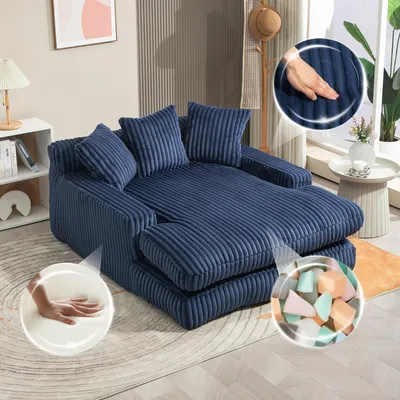 Zdjęcie produktu dla Sweiko Nowoczesna sztruksowa sofa rozkładana Cloud Kanapa z 3 miękkimi poduszkami, wygodna sofa jednoosobowa do salonu, mieszkania, biura (granatowa)