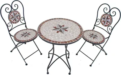 Produktbild von Harms Import 950371 Sitzgruppe 'AMARILLO' für Außen und Innen, bestehend aus Tisch und zwei Stühlen, Mosaikdesign
