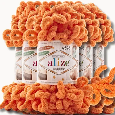 Produktbild von Alize 5x 100g Puffy Wolle, Uni, Häkeln, Stricken (Orange - 336)