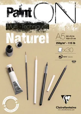 Produktbild von Clairefontaine 4x PaintON Naturel, Block A5, kopfseitig , 30 Blatt, Sand 96539C