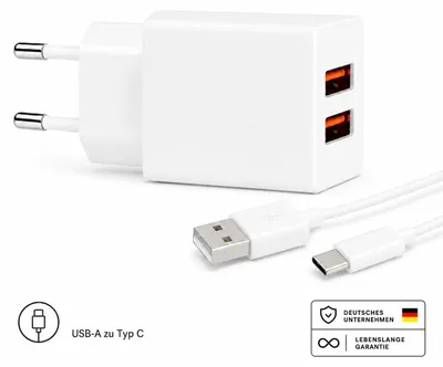 Obrázok produktu pre Dvojitá rýchlonabíjačka s káblom – 2x USB-A porty, univerzálna – Type-C