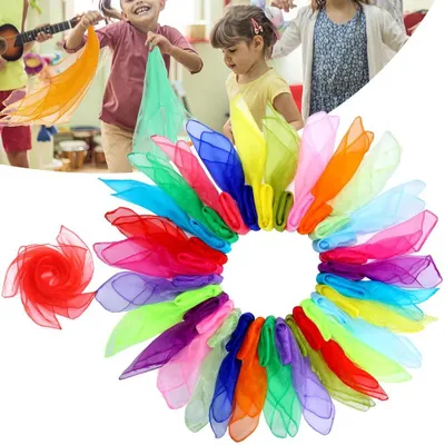 Produktbild von 30 Stück 60 x 60 cm Jongliertücher Kinder Bunt, Chiffontücher für Tanzen, Bunte Tücher