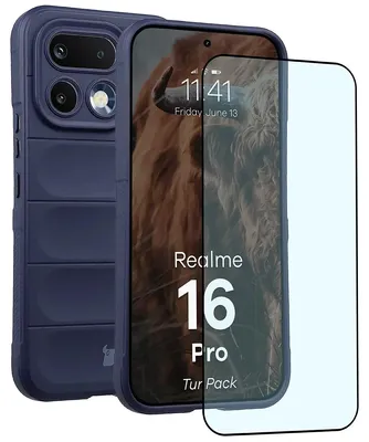 Produktbild von Robuste Handyhülle + gehärtetem Glas für Realme 16 Pro 5G, Bizon Tur Pack, Dunkelblau