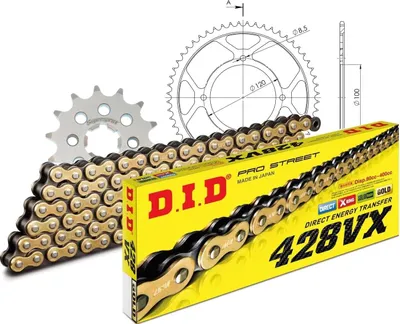 Immagine prodotto di Set catena DID acciaio 428VX / 136 rivetti per Beta RR LC Enduro Motard 125 ccm anno 2011 - 2016