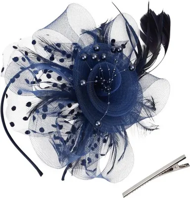 Eleganter Fascinator Haarband für Bräute - Haaraccessoire mit Feder für festliche Anlässe und Cocktailpartys in Königsblau