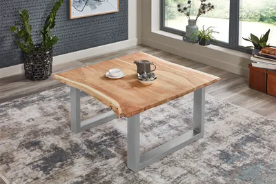 Produktbild von Couchtisch Baumkante massiv Akazie Natur 80 x 80 silber BILLY