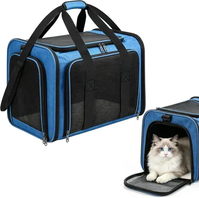 Imagen del producto de Transportín para gatos, fabricado en plástico resistente, tamaño M/L, ideal para gatitos y gatos de tamaño mediano