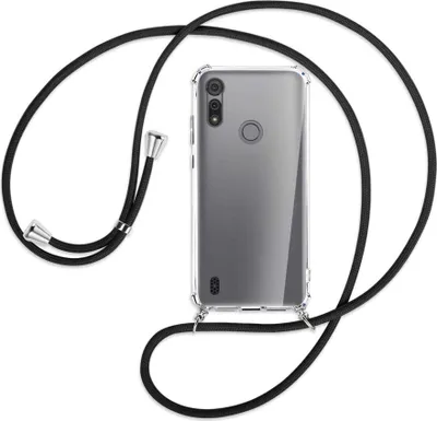 Produktbild von Handykette Backcover-Schutzhülle mit Band (Metall silberfarben) für Motorola Moto E6s - schwarz