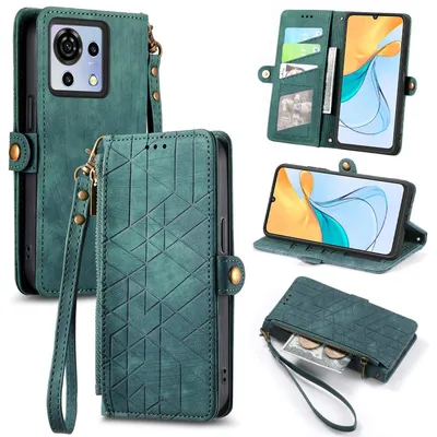 Image de Étui de protection en similicuir avec fermeture à glissière et dragonne pour ZTE Blade V50 Vita, couleur verte