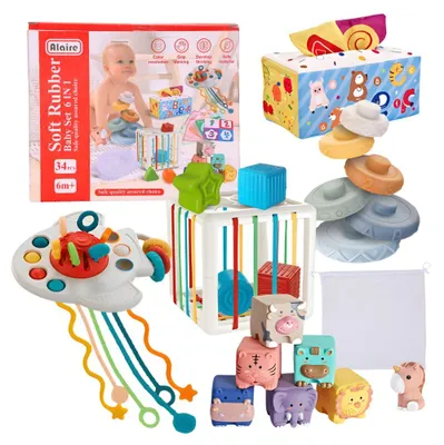 Image de Jeu Montessori pour bébé, 6 en 1 – Jouets d'apprentissage sensoriels en matériau souple