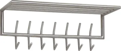 Obrázok produktu pre WOHNLING nástenný vešiak kovový strieborný 74,5x39x19,5 cm vešiak do predsiene s policou | Dizajnový hákový nástenný panel oceľový | Stena šatníka s p