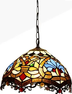 Image de Suspension de style Tiffany, éclairage rétro pour bars, restaurants et discothèques, avec verre mosaïque à motifs floraux, douille E27