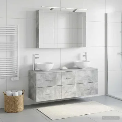 Image de Maison Exclusive - Ensemble de meubles de salle de bain, 4 pièces, gris béton, bois d'ingénierie et verre