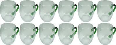 Produktbild von Novaliv 12x Weinseidel mit grünem Henkel 250 ml Weinglas geeicht Glas Weißweinglas Glühweingläser Glühweintasse Punchgläser Teegläser mit Henkel Schorleglas