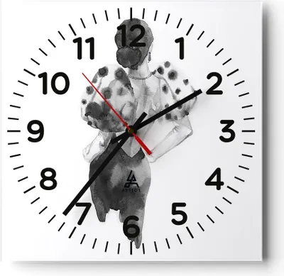 Produktbild von Wanduhr - Quadrat - Glasuhr - Frau Aquarell Schwarz - 30x30cm - Schleichendes Uhrwerk - Lautlos - zum Aufhängen bereit - Dekoration Modern - Wanddekoration aus Glas - C4AC30x30-4805
