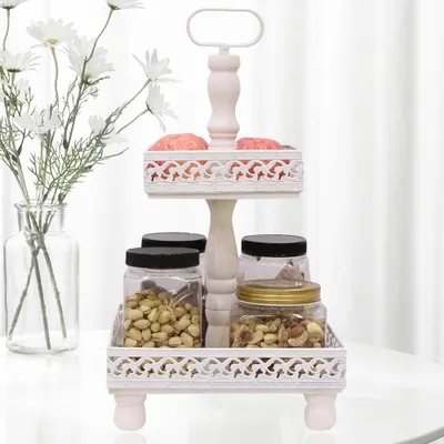 Produktbild von Mucola Etagere 2 Tier Serving Plate Stojak do serwowania Etagere Stojak na owoce Miska na ciasto Vintage Stojak na ciasto - biały metal