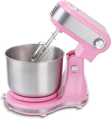 Produktbild von Küchenmaschinen, rührgeräte & mixer - Teigknetmaschine mit Deckel - 300W - Edelstahl - Rosa - 3,5L