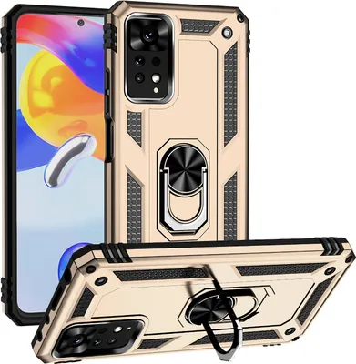 Obrázek produktu pro Pouzdro pro Xiaomi Redmi Note 11 Pro / Note 11 Pro 5G dvouvrstvé robustní, vojenská ochrana pouzdro s držákem prstenu a stojánkem Zlato