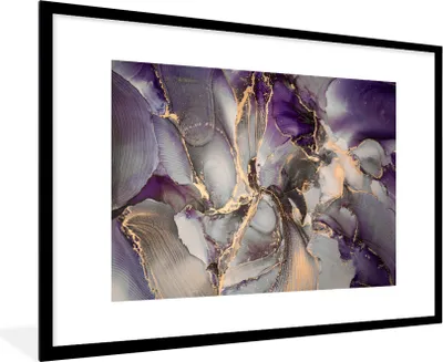 Produktbild von MuchoWow® Gerahmtes Poster Gold - Lila - Marmor 90x60 cm - Poster mit Schwarzem Bilderrahmen Wandposter Rahmen Foto Bilder - Wanddekoration - Fotos