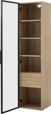 Produktbild von okwish Vitrine(mittel)，Badezimmerschrank,Highboard mit Lichtleiste，Sideboard mit  1 großen Schubladen und 1 Glastür ,Natur