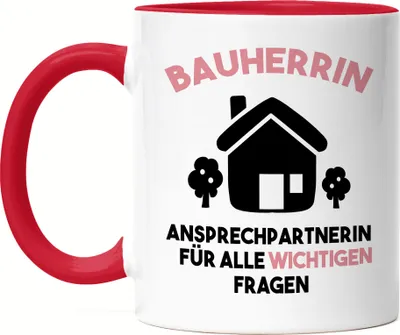 Produktbild von Bauherrin Tasse Richtfest Hausbau Häuslebauer Geschenk Einzug Eigenheim Lustig Spruch Tasse Rot