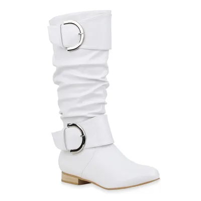 Produktbild von Mytrendshoe Damen Klassische Stiefel Schuhe Schnallen Boots 832429, Farbe: Weiß, Größe: 37