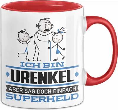 Produktbild von Urenkel Geschenk Tasse Ich Bin Urenkel Aber Sag Doch Einfach Superheld Lustige Geschenkdiee für Urenkel Kaffee-Becher (Rot)