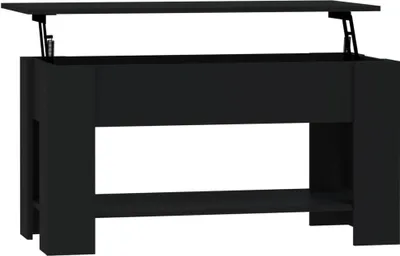A black lift-top coffee table with a shelf underneath, shown against a white background.