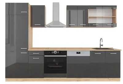 Produktbild von Küchenzeile Vicco R-Line Anthrazit Hochglanz/Goldkraft Eiche 300 cm , AP Eiche, Model 42969