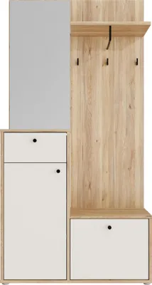 Produktbild von Kompaktgarderobe KENDRAY mit Spiegel, Kleiderstange, Haken, 2 Türen und 1 Schubkasten