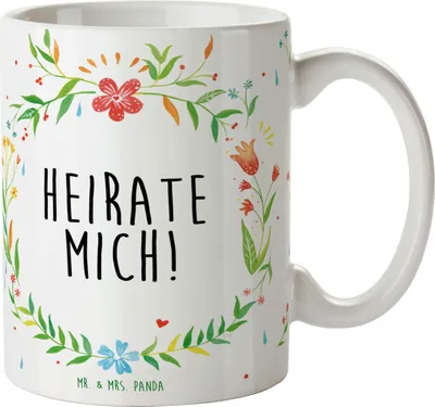 Produktbild von Mr. & Mrs. Panda Becher Heirate mich! - Geschenk, Tasse, Kaffeebecher, Kaffeetasse, Pott, Bürotasse