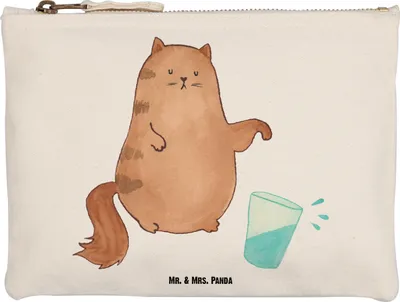 Produktbild von Mr. & Mrs. Panda Kulturbeutel Katze Wasserglas Größe M - Weiß - Geschenk, Cat, Katzen, Make-Up Tasche, Federmappe, Federtasche, Cats, Kater, Kosmetiktasche, Glas, Etui