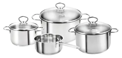 Produktbild von Kopf Topfset Merkur (Edelstahl, Induktion, 4-teilig, mit Schüttrand, Literskala und Glasdeckel)