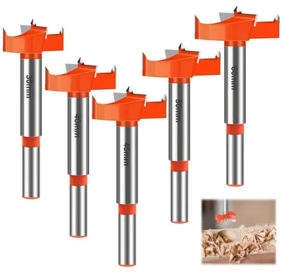 Imagen del producto de Juego de brocas Forstner, de 5 piezas, de 30 a 60 mm, de metal duro, para perforaciones en madera