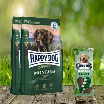Produktbild von Happy Dog Supreme Montana 2 x 10 kg + Happy Dog Dental Sticks *geschenkt*