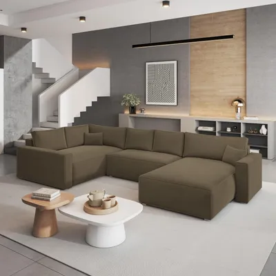 Produktbild von Masseno Ecksofa VELAMI L-S mit Schlaffunktion U-Form, Sofa mit Bettkasten, Wohnzimmersofa, Couch, Soffa, Bettsofa, Couchgarnitur- Beige, MONOLITH 09
