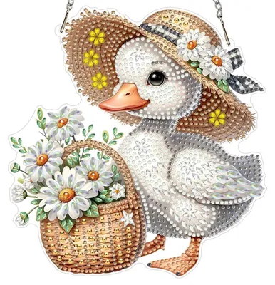 Image de Kit de loisirs créatifs pour adultes : pendentifs "peinture diamant" représentant des canards, des marguerites et des fleurs, ornements à suspendre