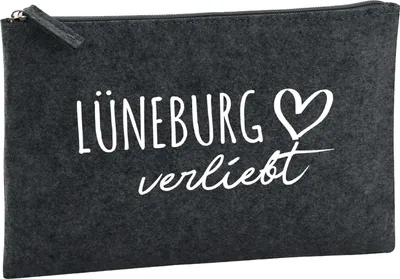 Produktbild von Huuraa Kulturbeutel Lüneburg verliebt 1 Liter Charcoal Filz Kosmetiktasche Geschenkidee
