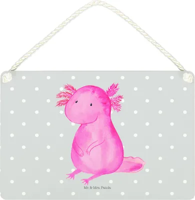 Produktbild von Mr. & Mrs. Panda Schild Axolotl Niedlich DIN A4 - Grau Pastell - Geschenk, Weisheit, hängeschild, Fröhlich, kleine aufmerksamkeit, Lebensweisheit, Wandbild Holz, Liebe