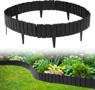 Produktbild von Aopunly 4 Stück Rasenkante Holzoptik Beeteinfassung Beetzaun Beetumrandung Kunststoff für Garten, Wiese 2,3m Schwarz